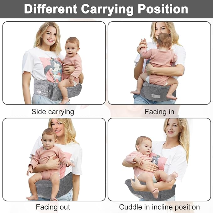 Baby Hip Carrier, Baby Carrier with Adjustable Waistband & Breathable Mesh, Ergonomic Carrier with Non-Slip Hip Seat Surface for Newborns & Toddlers, Light Grey