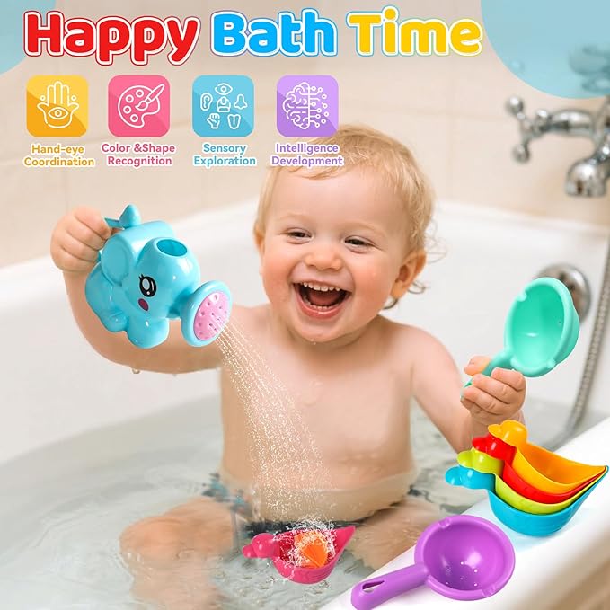 Fajiabao Baby Bath Toys for Kids Ages 1-3 8 PCS Toddler Bath Toys Mold Free with Floating Ducks & Water Toys in Bathtub for 1 2 3 4 5 6 Christmas Birthday Gifts