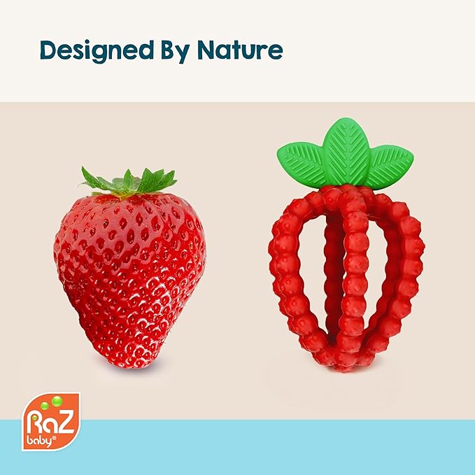 RaZbaby Bites Silicone Baby Teething Toy – Sensory Toy with Textured BerryBumps for Teething Relief, Easy-to-Hold Fruit Shape, BPA-Free, Soothes Front & Back Teeth – Gift for Babies, 3 Months+, Pink