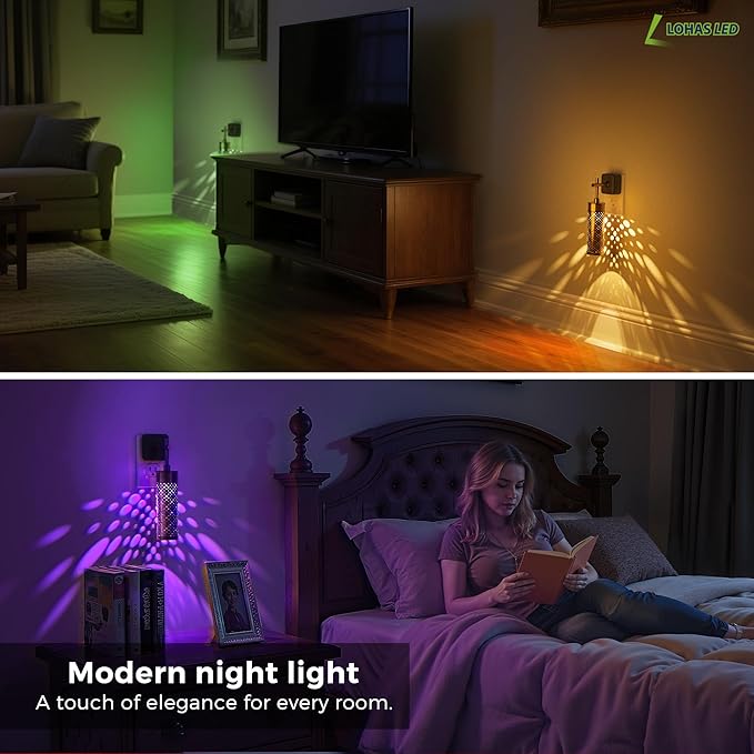 L LOHAS LED Night Light, Color Changing Night Lights Plug into Wall, RGB Vintage Nightlight with Light Sensor, Soft White, Dimmable Plug in Nightlights for Bathroom Hallway Gift, 1 Pack