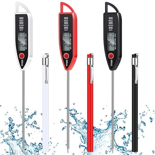 3 Set Waterproof Food Thermometer for Water, Liquid, Candle and Cooking Digital Meat Thermometer with Long Probe Instant Read for Kitchen BBQ Grill Candy (Black,White,Red)