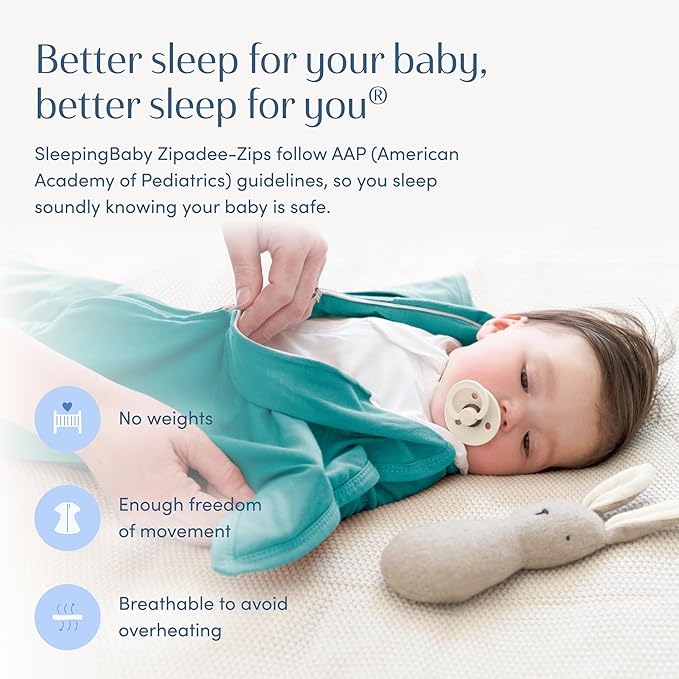 SleepingBaby Zipadee-Zip Transition Swaddle - Cozy Baby Swaddle Blanket with Zipper Convenience - Roomy Wearable Blanket for Easy Diaper Changes - Classic Teal, Small (4-8 Month)
