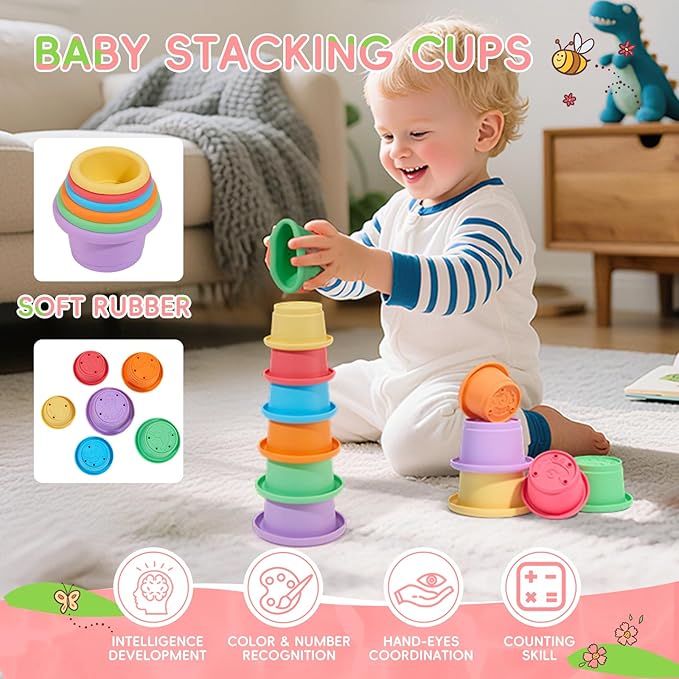 Mold Free Bath Toys for Kids Ages 1-3, 17PCS Easy Clean & Colorful Baby Bath Toys for Toddlers 2-4 with Stacking Cups Fun Bathtub Pool Water Table Toys for Baby and Toddler Christmas Stocking Stuffers