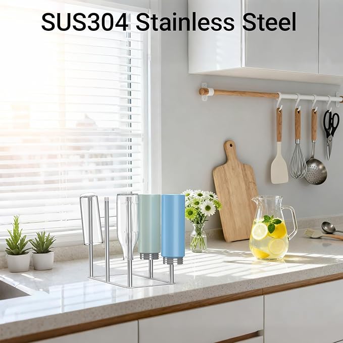 Water Bottle Drying Rack,Stainless Steel Bottle Rack Dryer, Plastic Bag Drying Rack, Baby Bottle Drying Rack,Space Saving Countertop Rack for Glass,Cups, Mugs,Mason Jars and Sports Bottles