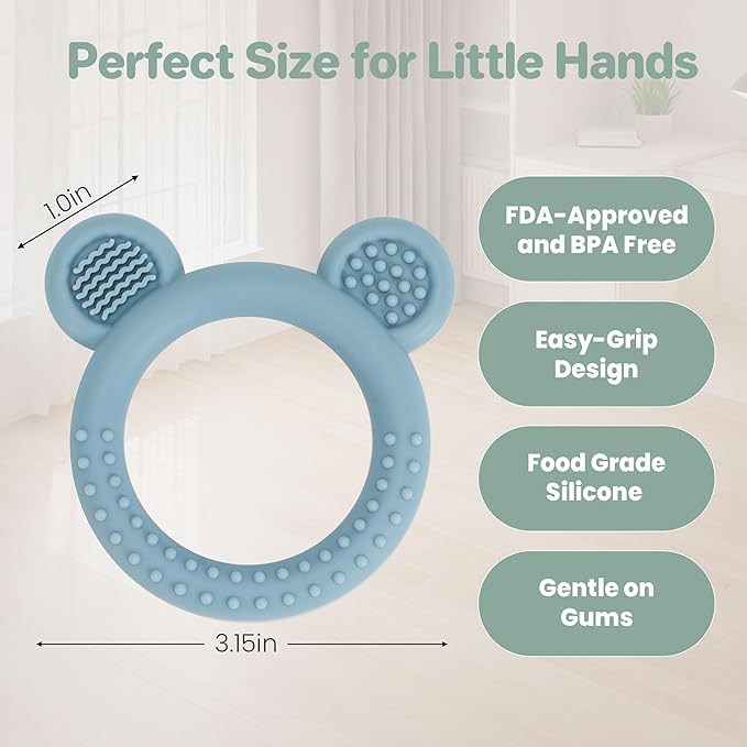 3 Pack BabyTeething Toys, Teethers for Babies 3-6 6-12 Months, BPA Free Teething Relief Easy to Hold, Silicone Teether Toys for Baby Essentials