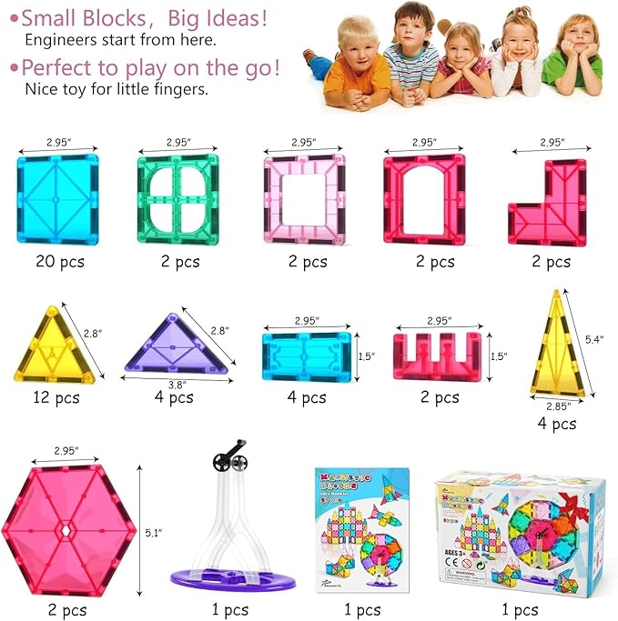 Jasonwell 57PCS Magnetic Tiles Building Blocks Set for Boys Girls Preschool Educational Magnet Construction Kit Stacking STEM Toys Christmas Birthday Gifts for Kids Toddlers 3 4 5 6 7 8 9 + Year Old