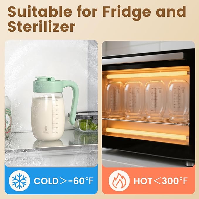 Breast Milk Pitcher Glass Resistant to Heat and Cold, 32 oz Leak-Proof Formula Storage Container with Wide Mouth, Milk Storage Bottle Container for Formula, Preparing Bottles, and Breastmilk Storage