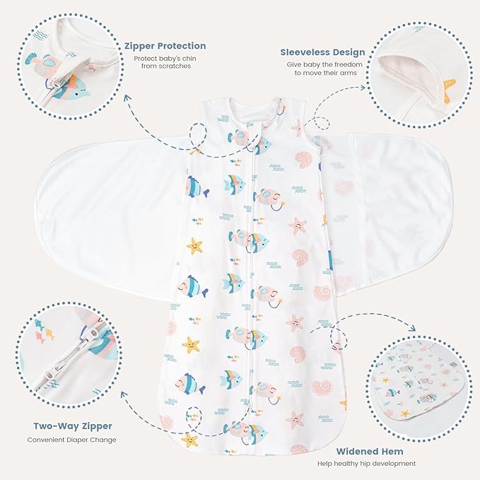ZIGJOY Sleep Sack Swaddle 1.0 TOG Baby Wearable Blanket 100% Cotton Baby Swaddle Blanket for Newborns