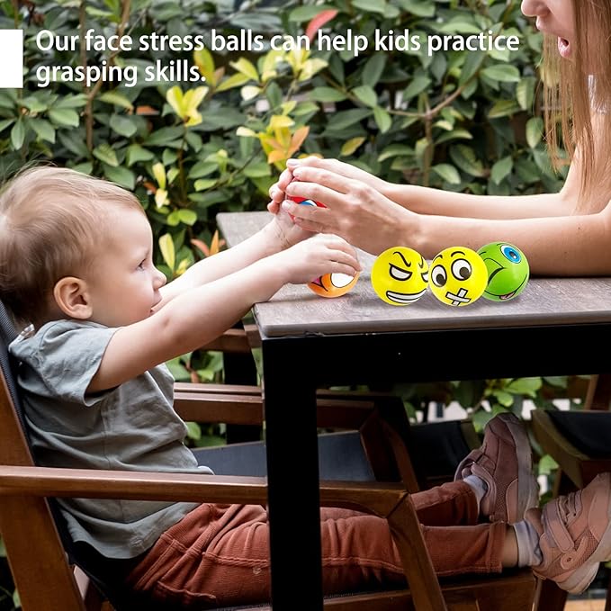 30 Pcs Face Stress Balls,2.5 Inch Funny Face Squeeze Balls,Emotion Squeeze Foam Balls,Foam Soft PU Balls for Hand Wrist Stress Reliefs Finger Exercise