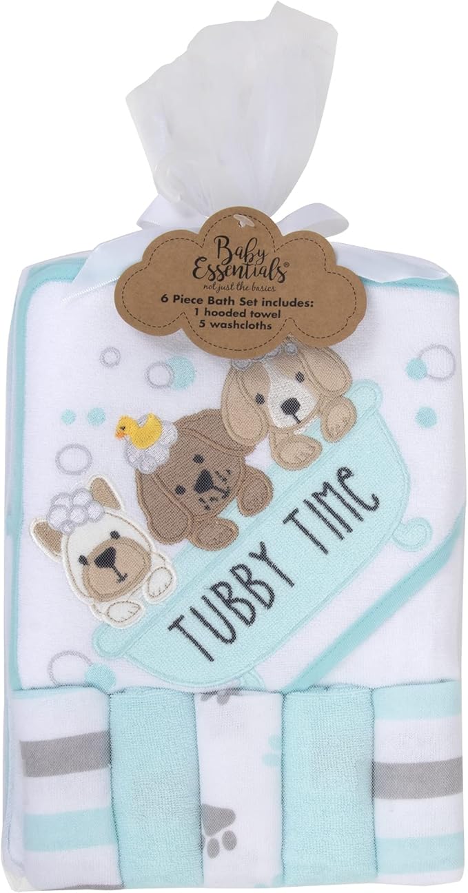 Baby Hooded Towel and Washcloth Set for Infants, Boys and Girls 6-12 Months (Pristine Pups)