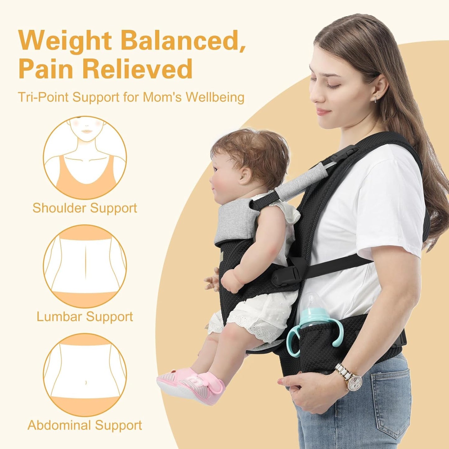 Baby Carrier Newborn to Toddlers - Ergonomic Adjustable Soft Breathable Comfort Infant Carrier for 7-35lbs, Enhanced Support, Easier to Wear