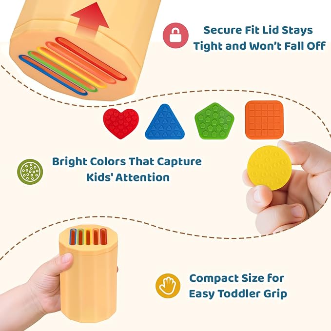 Color Sorting Montessori Toy for Toddlers 1-3 with Textured Sensory Tiles – Silicone Sensory Toys, Educational Preschool Toy for Fine Motor Skills, Learning & Restaurant Play for Boys and Girls