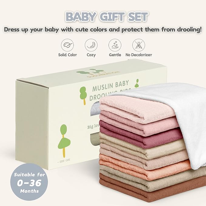 Susurration Muslin Baby Bibs 8 Pack Bandana Drool Bibs, Soft Square Adjustable Baby Drooling Bibs for Unisex Girls & Boys