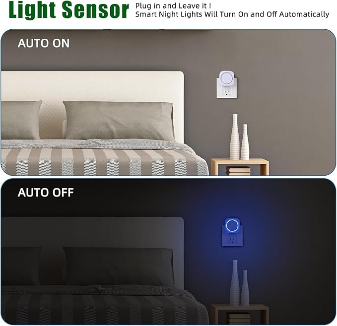 LED Night Lights Plug into Wall, Indirect Soft Dimmable Night Light with Dust to Dawn Sensor, Blue Nightlight for Bedroom,Bathroom,Kitchen,Stairs,Hallway,Travel, 4 Packs, Blue