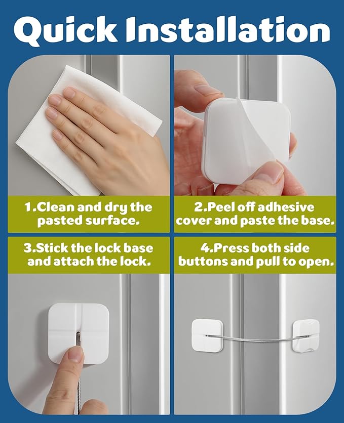 4 Pack Cabinet Locks Baby Proofing, Maveek Child Proof Drawer Locks Dual-Button White Fridge Lock Toilet Closet Dresser Kitchen Refrigerator Door Window Latch For 0-24 Month Infant Safety