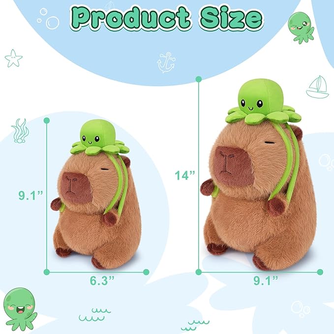Achwishap Capybara Plush,Capybara Stuffed Animal Cute Plushies,Capybara Plush Toys,Kawaii Plushie Stuffed Toy with Octopus Backpack Plushies Gifts for Kids Adults(Capybara with Octopus Backpack,9.1”)