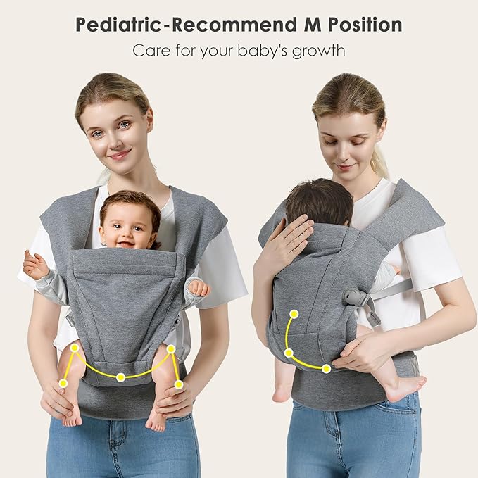 Baby Carrier Newborn to Toddler Baby Wraps Carriers(7-30lbs), Newborn Carrier with Head Support, Infant Holder Carrier with Enhanced Lumbar Support, Light Grey