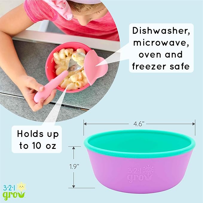 Silicone Easy Scoop & Hold Bowl Set – Adaptive Baby & Toddler Feeding Bowls with Clip-On Rim and Handle – Helps Build Independence & Coordination – 2 Pack – Dishwasher Safe (Grape)