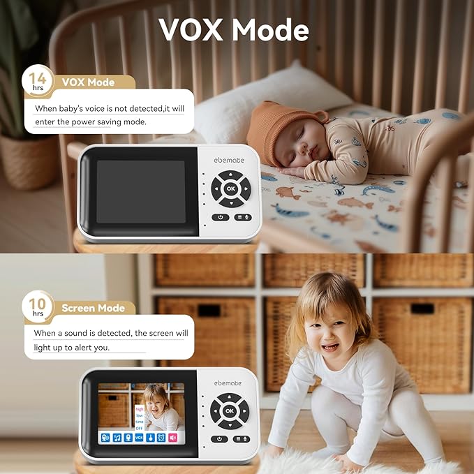 ebemate WiFi Video Baby Monitor,2.8" Display with 1080P Camera,No Glow Night Vision,2-Way Talk & 1200Ft Long Range,WiFi On/Off Cam Baby Monitoring EBS28