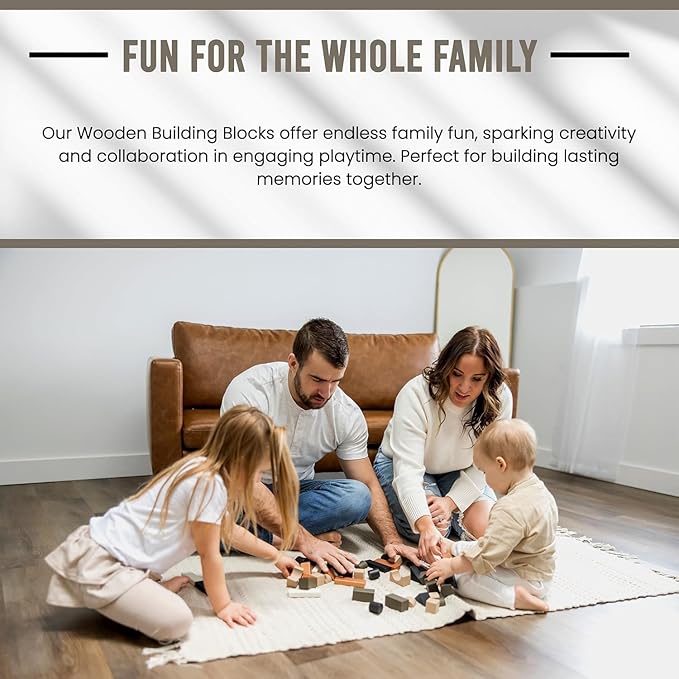 Educational Stacking Blocks for Toddlers 1–3 – 46-Piece Wooden Building Block Set | Montessori-Inspired Learning Toy with Storage Bag | Safe, Non-Toxic, Earth-Tone Colors