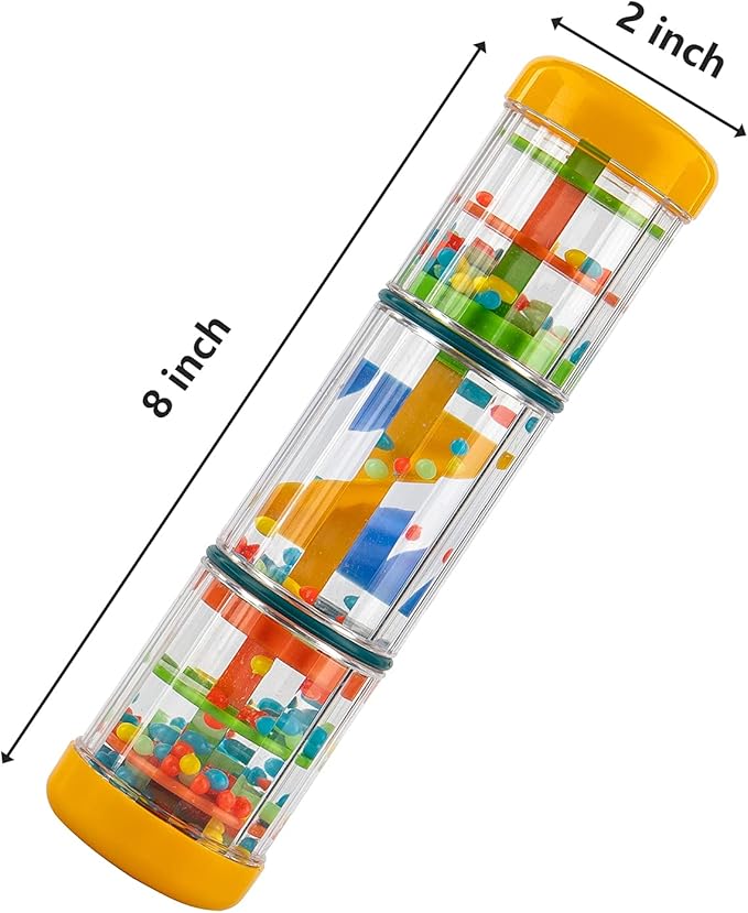 Rainmaker Baby Rain Stick Toys for Kids: 8 inch Rainstick Sensory Rattle Toys for Babies,Shaker Rainfall Tubes Musical Instrument - Yellow