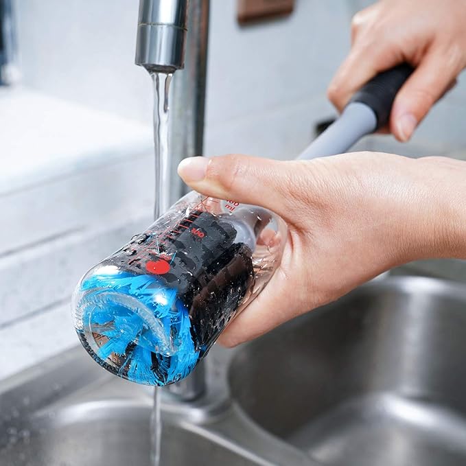 2-in-1 Bottle and Straw Cleaning Brush, Long Handle Water Bottle Cleaner Brush for Sports Bottles, Baby Bottles, Mugs, Straws, 2 Pack