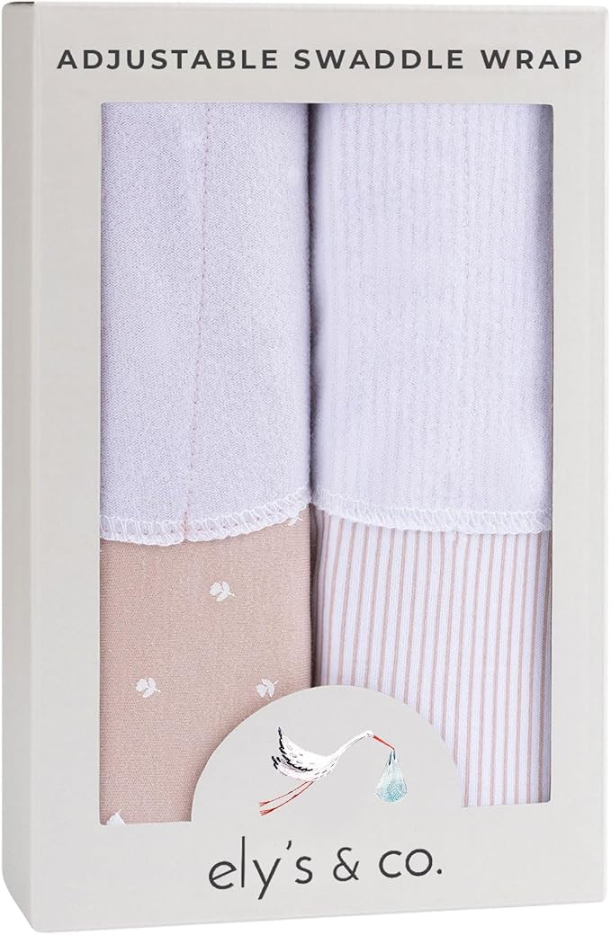 Ely's & Co. Adjustable Swaddles for Newborn, Baby Swaddles 0-3 Months, Swaddle Sack for Baby Girl, 100% Cotton, 2 Pack (Pink Tulip)
