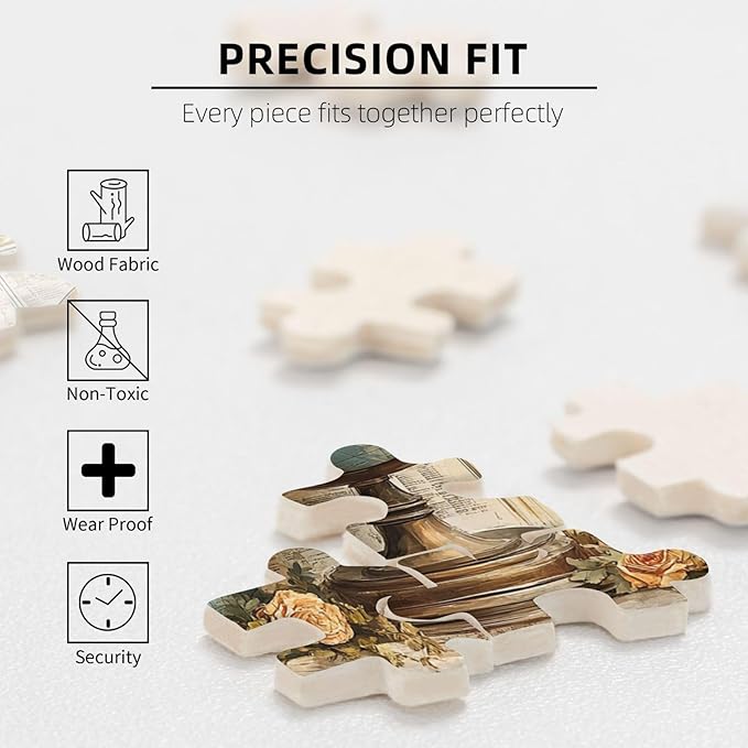 Elegant Globe Puzzle，World Map Inside, Vintage Backdrop, and Rose Detailing，500 Piece Adults Wooden Jigsaw Puzzle，Puzzles Suitable for Entertaining with Family During Holidays