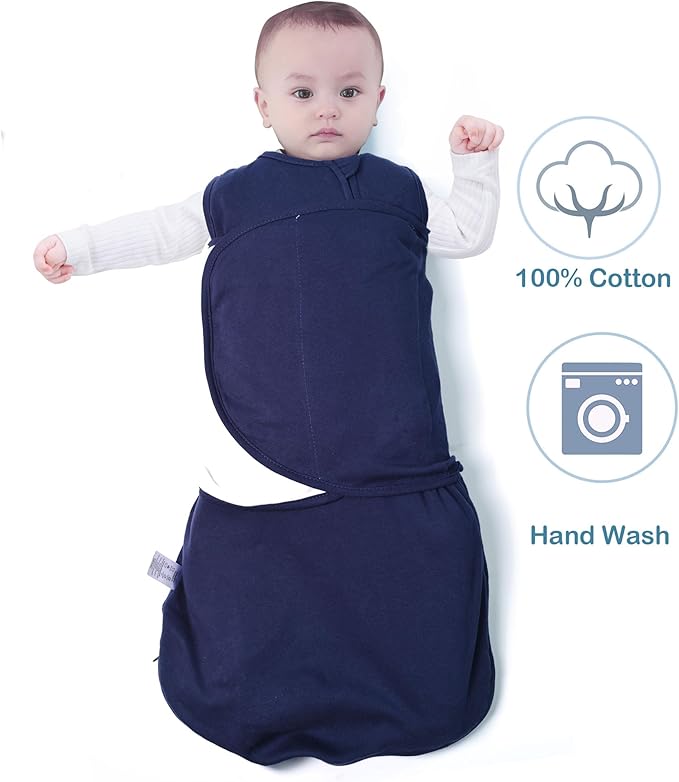 Baby Sleep Sack Swaddle,Swaddles 3-6 Months,3-Way Adjustable Wearable Transition Blanket Boy And Girl,100% Cotton,TOG 1.0(Navy Blue)