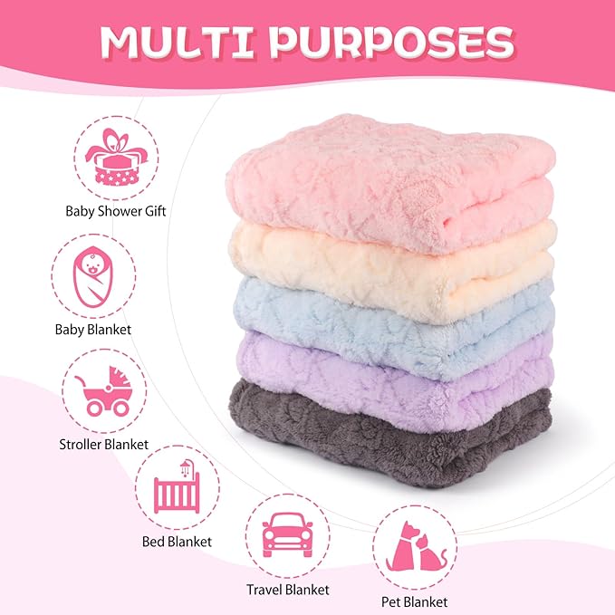 Ultra Soft Fleece Baby Blanket,Swaddle & Receiving Blankets for Newborn Infant, Lightweight Breathable Nursery Nap Blanket for Crib Stroller, for Boys & Girls Heart Checkered 30"x40" Purple