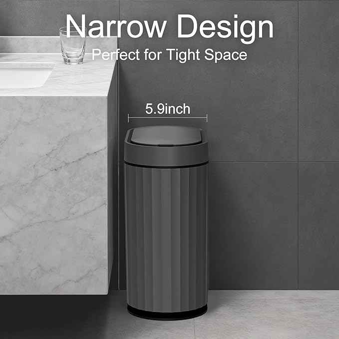 ELPHECO Bathroom Motion Sensor Trash can 2 Gallon Automatic Garbage Can, Slim Plastic Smart Trash Can with Lid, Commercial Intelligent Trash Bin for Bedroom, Bathroom, Office, Cement Grey