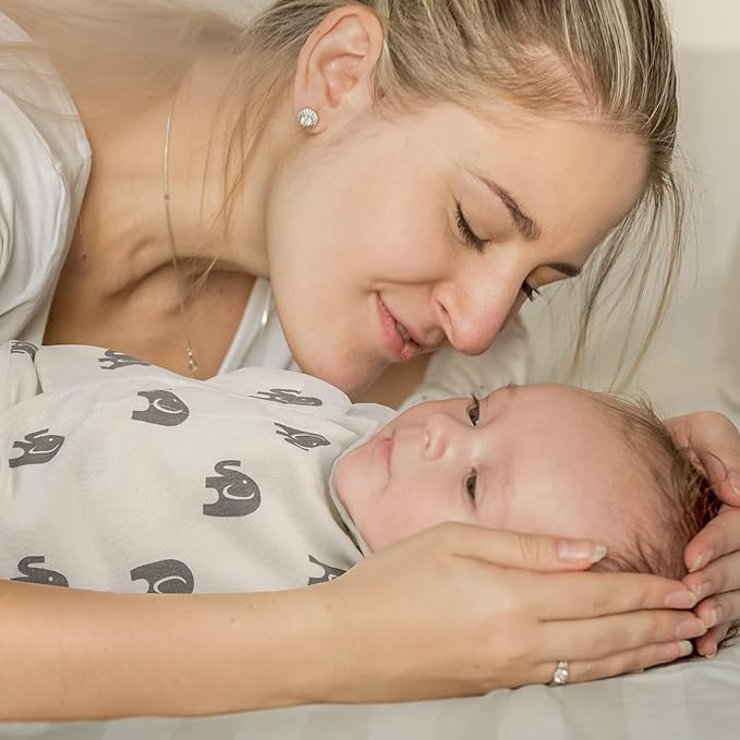 GLLQUEN BABY Swaddle Blankets for Baby Boy Girl, 3-6 Months, Gray Elephant Star & Stripe, 3 Pack Wrap Set, Newborn Adjustable Swaddles Sleep Sack,(Medium/Large)