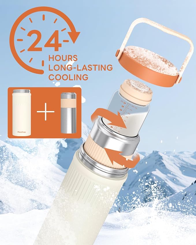 22oz Portable Breast Milk Cooler for Breastmilk Storage, Liquid Gold Saver 360° Cooling Keeps Milk Fresh for 24 Hours, Larger Capacity Breastmilk Chiller with 2pcs Bottles for Outdoor Mom