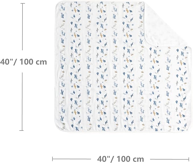 CREVENT 40''X40'' 100% Organic Cotton Muslin Baby Blanket for Newborns, Essential for Baby Shower Birthday Gift - Cactus 100X100cm