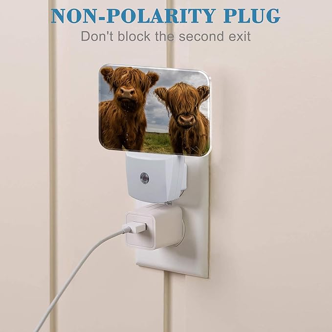 Highland Cows Plug in Night Lights, Cute Highland Cows Nightlight Plug Into Wall Dusk to Dawn Sensor for Kid Girls Boys Women Men Bedroom, Hallway, Kitchen, Bathroom, Stairs Decor