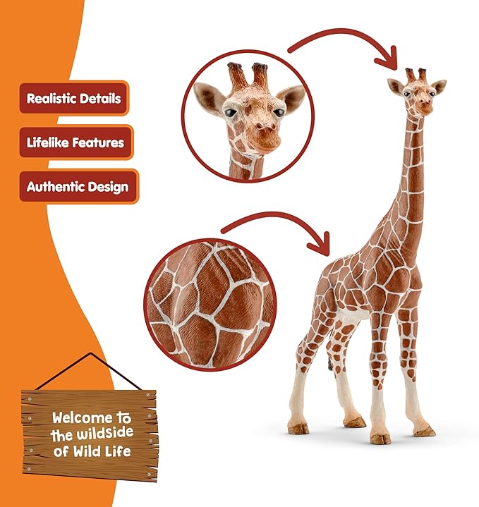 Schleich Wild Life Realistic Female Giraffe Animal Figurine - Authentic Detailed Wild Female Giraffe Toy for Boys and Girls Education Imagination and Play, Highly Durable Gift for Kids Ages 3+