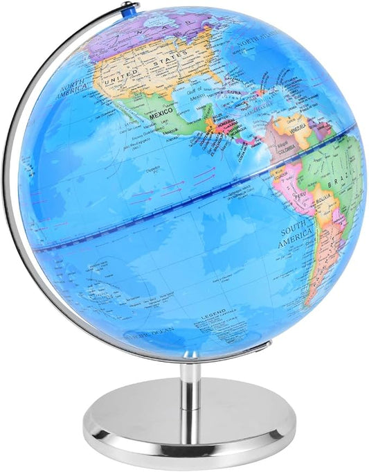 10 Inch World Globe Rotating Earth Spinning Globe with Heavy Metal Stand for Kids Geography Classroom Education or Office Home Decorations