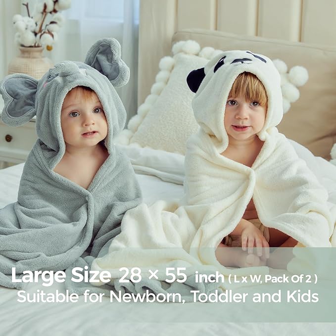 Momcozy Baby Bath Towels with Visualize Health Label - Ultra Soft & Absorbent Coral Fleece Hooded Towels for Newborn, Infant, Toddler (0-36 Months) Bath Essentials (Large Size,2 Pack)