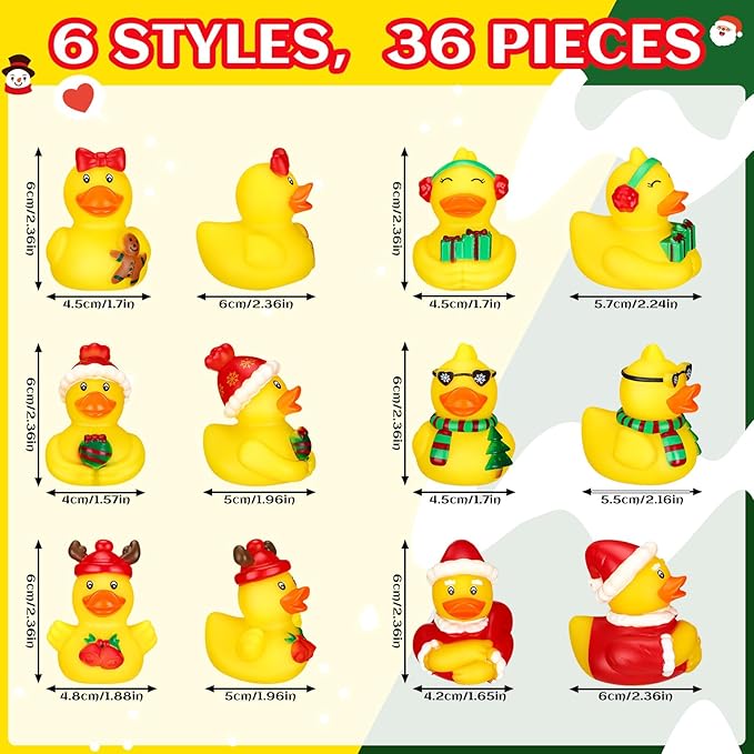 Honoson 36 Pcs Rubber Duck in Bulk Mini Toy Rubber Duck for Bath Birthday Gifts Shower Party Favors Decoration(Holiday)