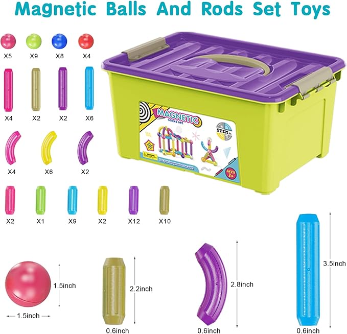 88 Piece Magnetic Balls and Rods Set,Magnetic Building Toys Colorful DIY STEM Building Blocks Sticks for Ages 3+ Year Old Children Boy Girl Educational Construction Toy