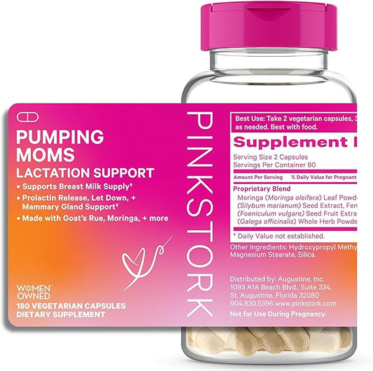 Pink Stork Pumping Moms Lactation Support for Breast Milk Supply with Goat's Rue and Moringa - 180 Capsules