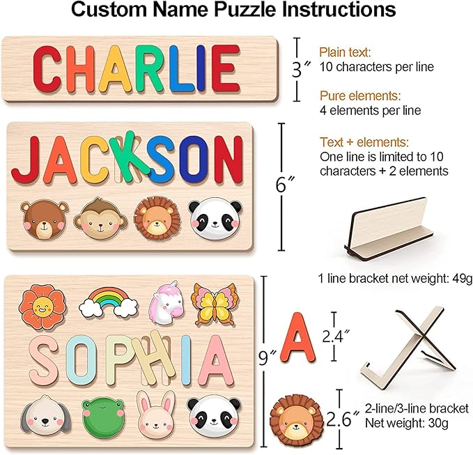 Name Puzzle for Kids Personalized - 1 Year Old Girl Gifts - Personalized Birthday Baby Gifts Toys for 1-3 Year Old Girls Boys Kids - Wooden Puzzle Engraved Text Blessing - Toddler Learning Toys