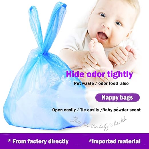 Disposable Diaper Bag for Baby, Diaper Sacks Cover the Incontinence Odor Really, Fresh Light Baby Powder Faint Scent, 540 Counts 180 Bags, Blue
