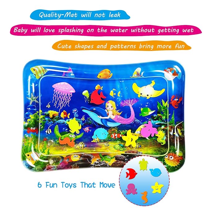 Water mat Infant Toys, Inflatable Tummy Premium Water mat Baby and Toddlers is The Perfect Fun time Play Activity Center Your Baby's Stimulation Growth （27.5x20 in).