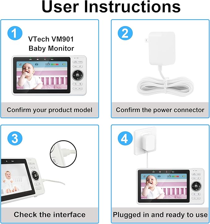 LEFXMOPHY Power Cord for VTech VM901 VM919HD VM919-2HD VM819 VM819-2 PU Baby Monitor Handheld Screen Parent Unit (Not for Baby Unit Cam) Replacement 5V White Charger UL Aadpter with 5ft Cable