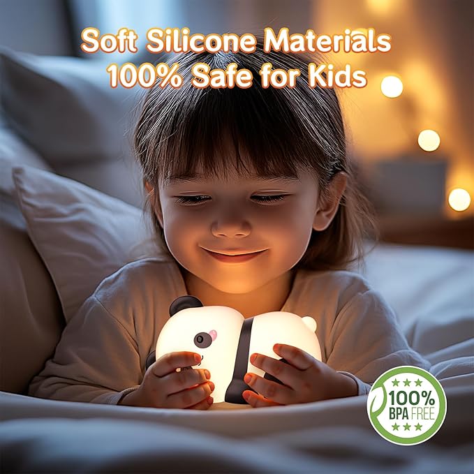 Lying Panda Night Light, Cute Baby Light 3 Level Dimmable, Nursery Nightlight for Snoothing, Sleeping Companion, Auto-Off 30Min Timer, Rechargeable Battry Cordless,