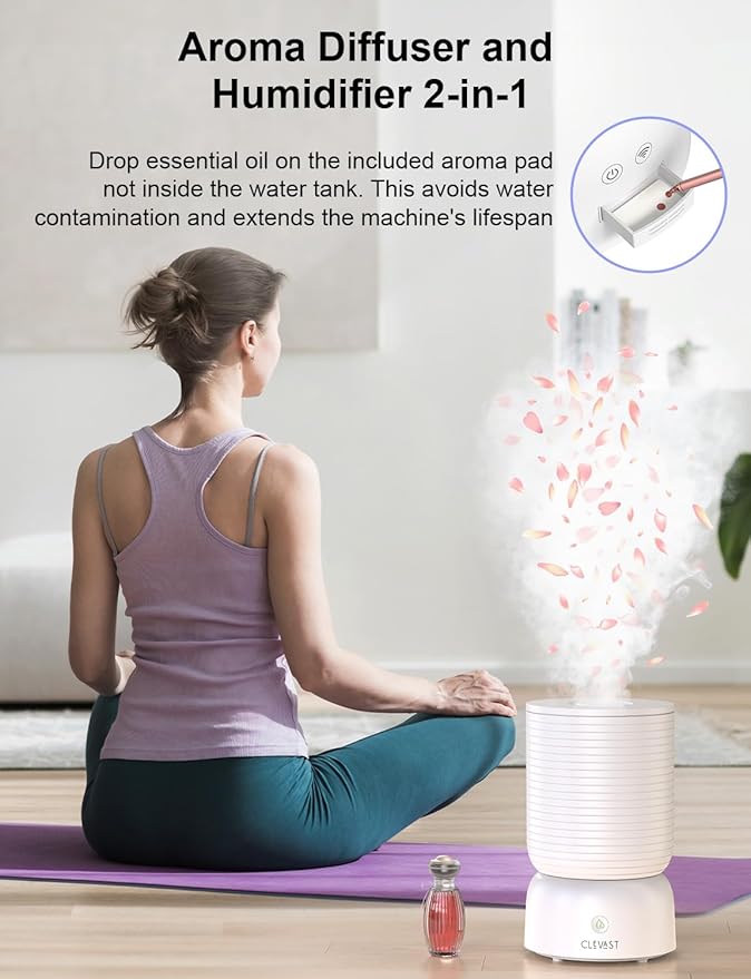 CLEVAST Smart Humidifiers for Bedroom, Top Fill 3L Cool Mist Quiet Ultrasonic Humidifier with Essential Oil Diffuser, Humidity Control, Wi-Fi Air Humidifier for Baby, Home, Compatible with Alexa