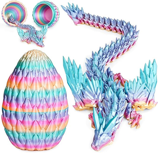 3D Printed Dragon Eggs with Articulated Fly Dragon Inside, Collectible Figurines Fidget Toy for Adults Kids Birthday Easter Christmas White Elephant Gifts for Friends Colleagues(Rainbow, M Size)