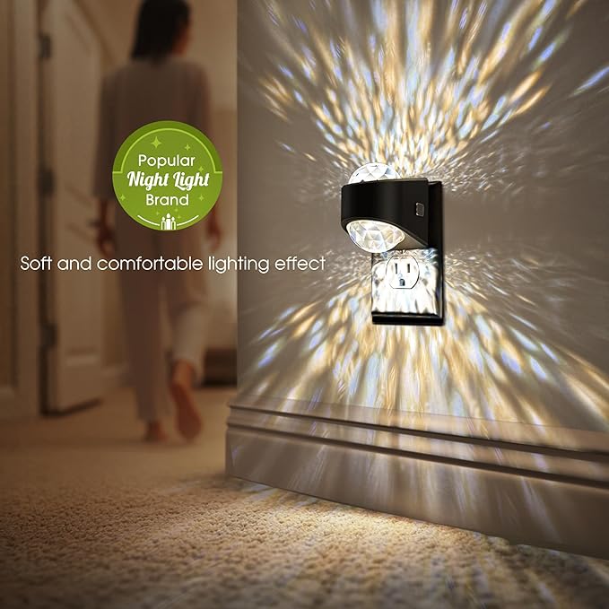 Briignite Night Light Plug into Wall, Color Changing Night light for Kids, 3CCT Diamond Design with Galaxy Star Projector, Dusk to Dawn Sensor for Nursery Bathroom Bedroom Gaming Room Decor Gift