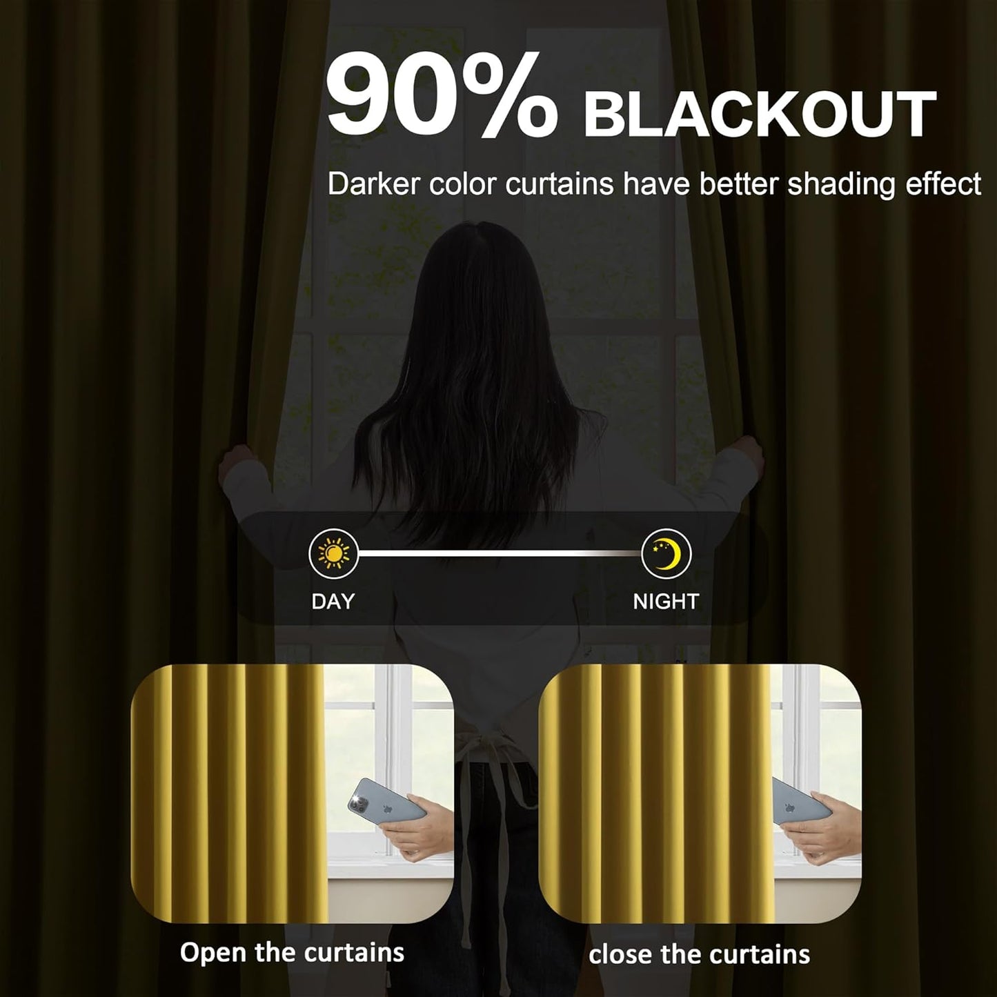 KEQIAOSUOCAI Yellow Pinch Pleated Curtains 102 Inch Length 2 Panels Set Noise Cancelling Window Drapes for Nursery Bedroom Living Room 40x102